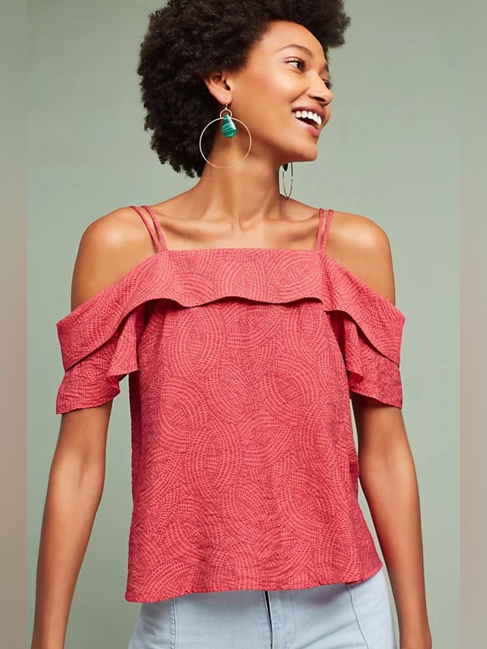 Anthropologie Maeve Mandalay Open-Shoulder Blouse XS Pink
